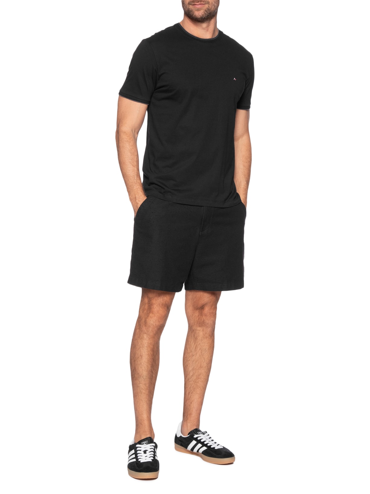 Camiseta Masculina Básica Friso Gola (PA) Preto Aramis