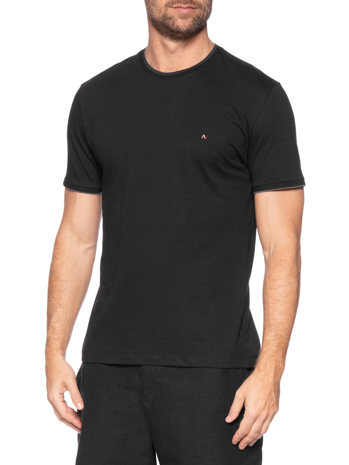 Camiseta Masculina Básica Friso Gola (PA) Preto Aramis