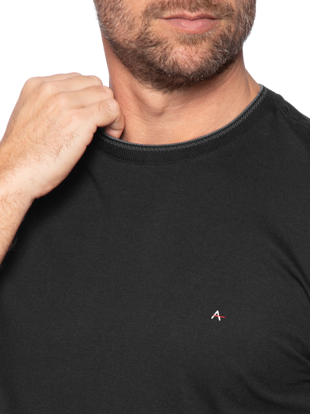 Camiseta Masculina Básica Friso Gola (PA) Preto Aramis