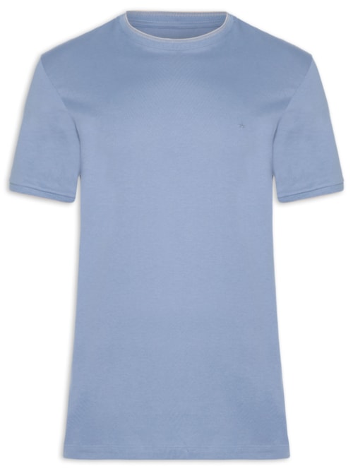 Camiseta Masculina Básica Friso Na Gola - Azul