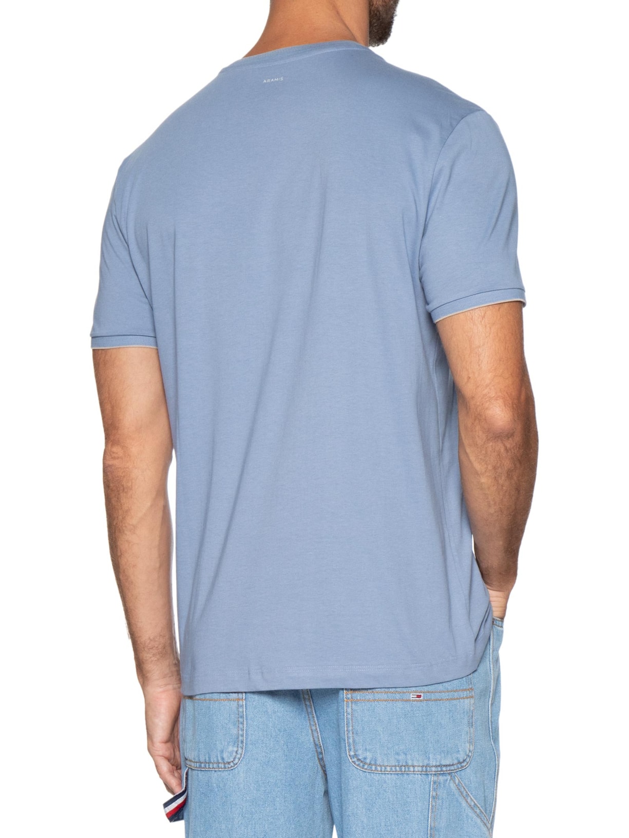 Camiseta Masculina Básica Friso Na Gola Azul Aramis