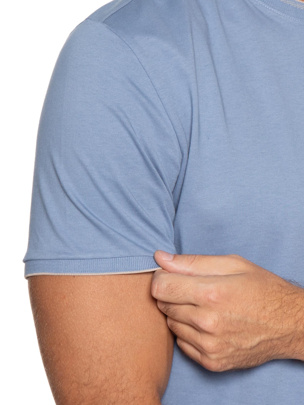 Camiseta Masculina Básica Friso Na Gola Azul Aramis