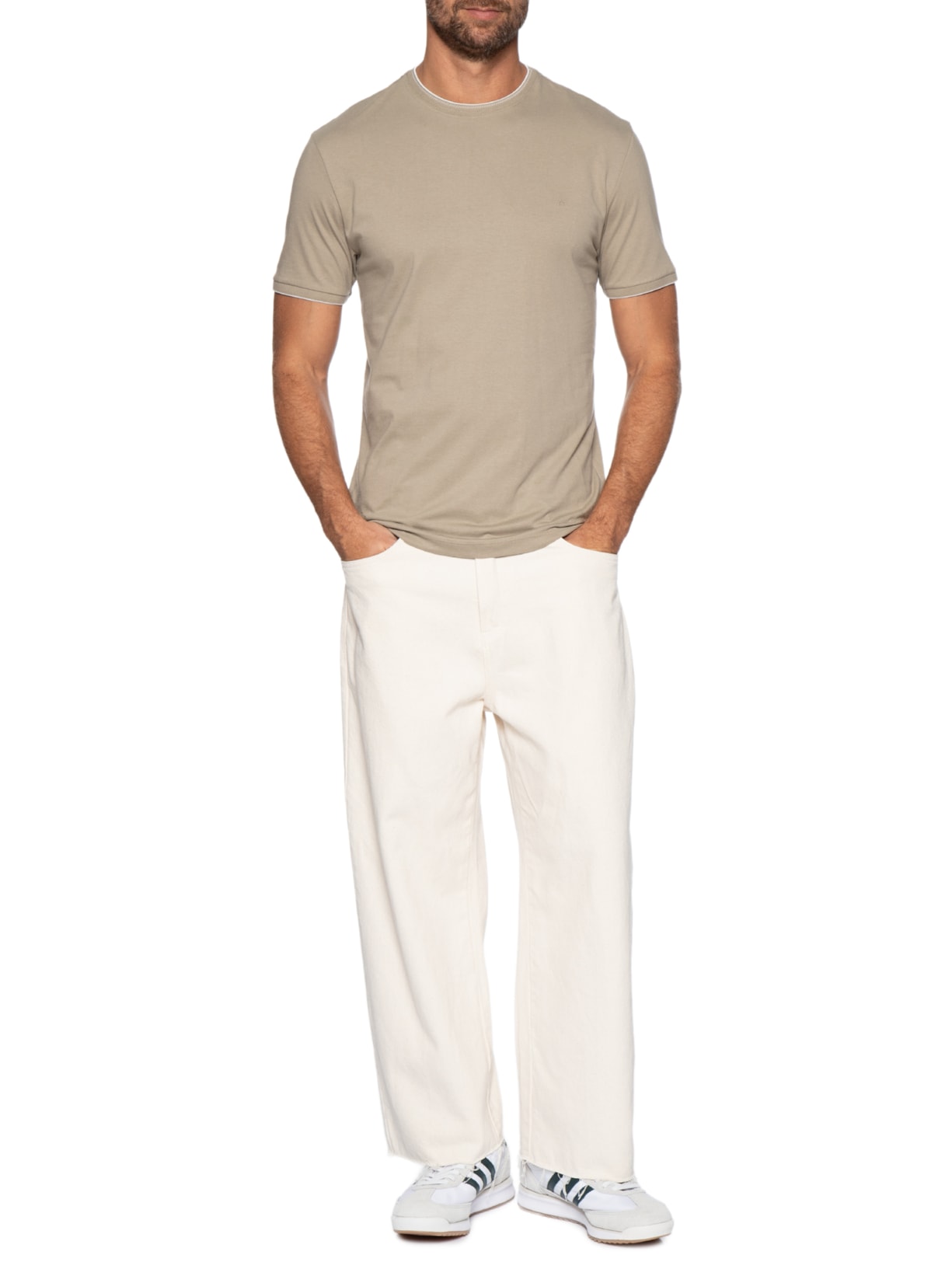 Camiseta Masculina Básica Friso Na Gola Bege Aramis