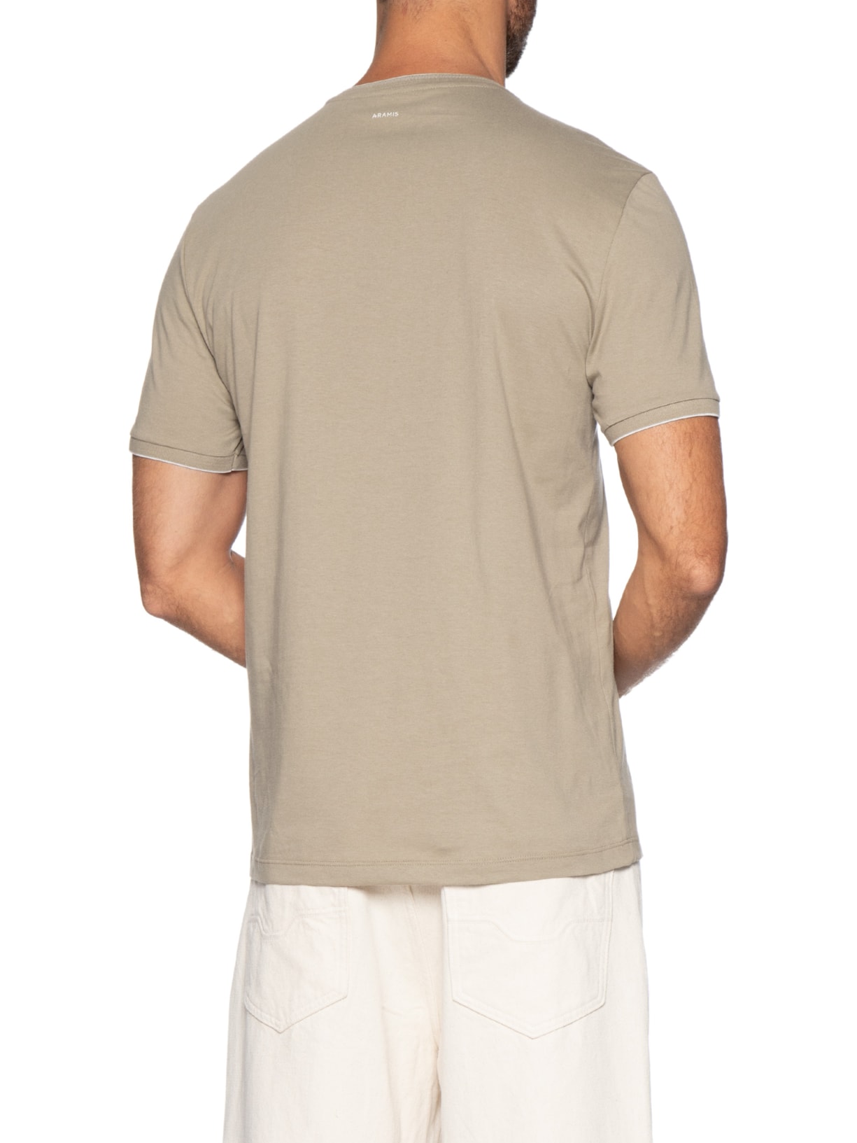 Camiseta Masculina Básica Friso Na Gola Bege Aramis