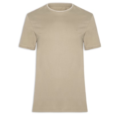 Camiseta Masculina Básica Friso Na Gola - Bege