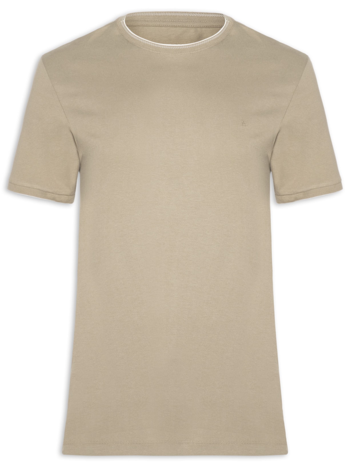 Camiseta Masculina Básica Friso Na Gola - Bege