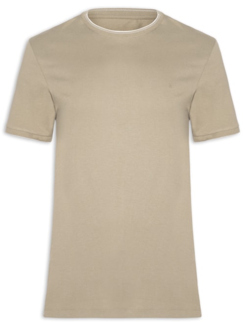 Camiseta Masculina Básica Friso Na Gola - Bege