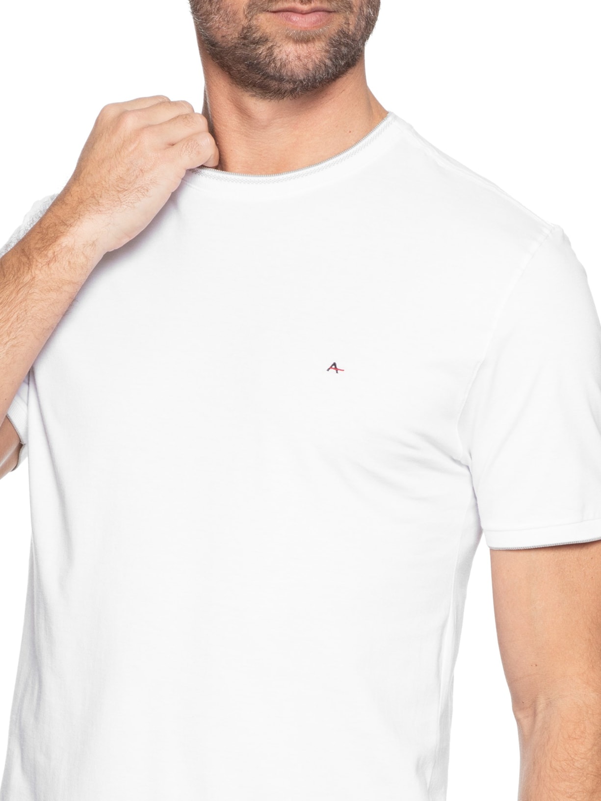 Camiseta Masculina Básica Friso Na Gola (PA) Branco Aramis