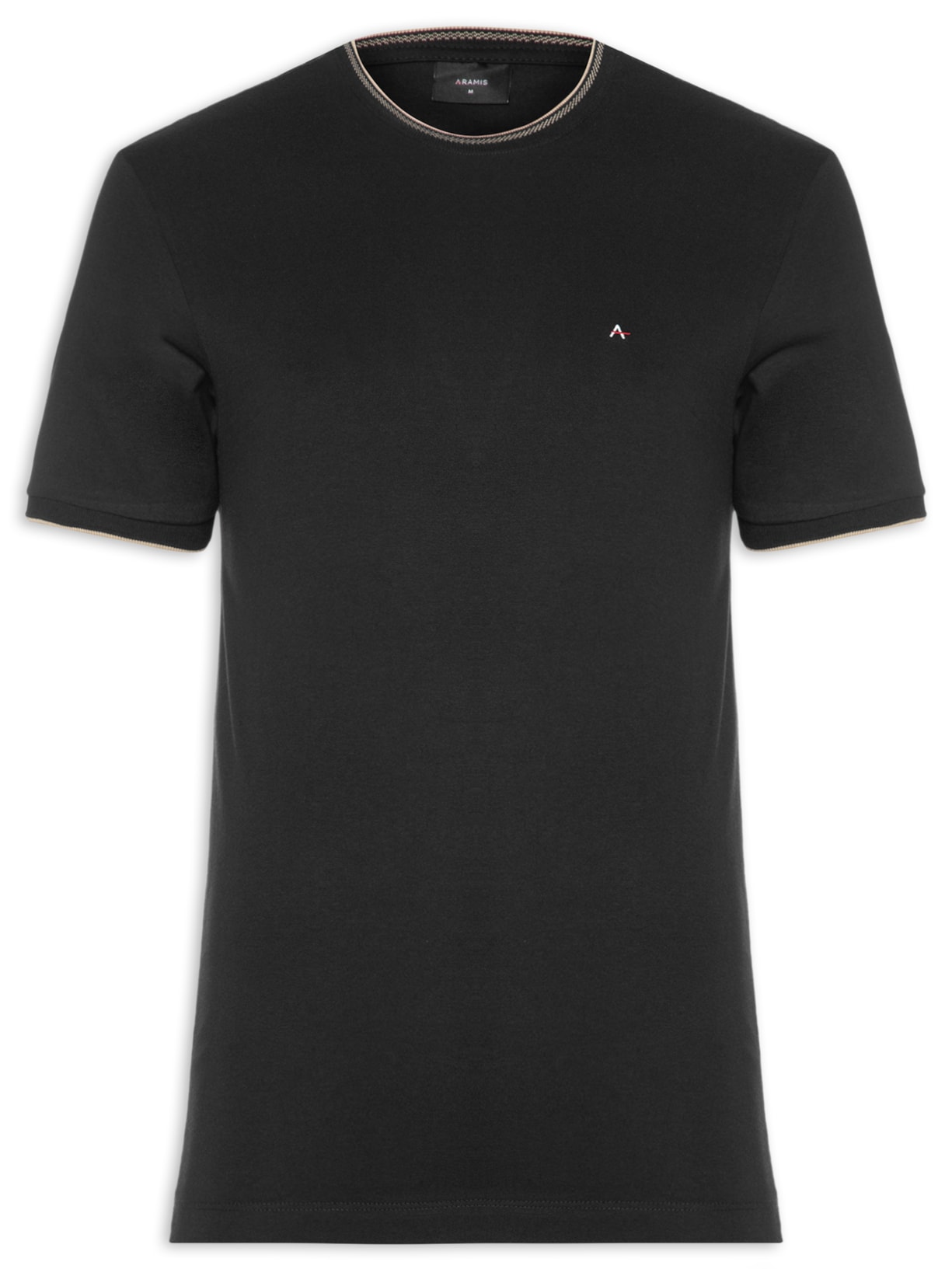 Camiseta Masculina Básica Friso Na Gola - Preto