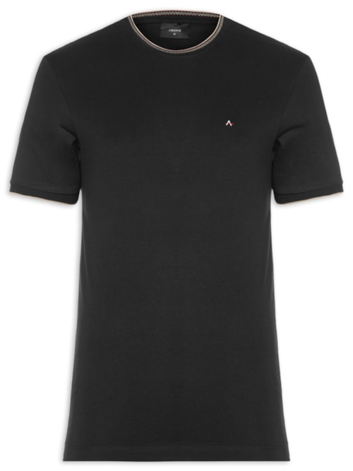 Camiseta Masculina Básica Friso Na Gola - Preto
