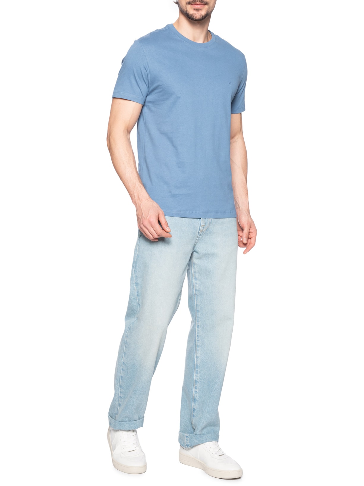 Camiseta Masculina Básica Gola Careca Azul Aramis