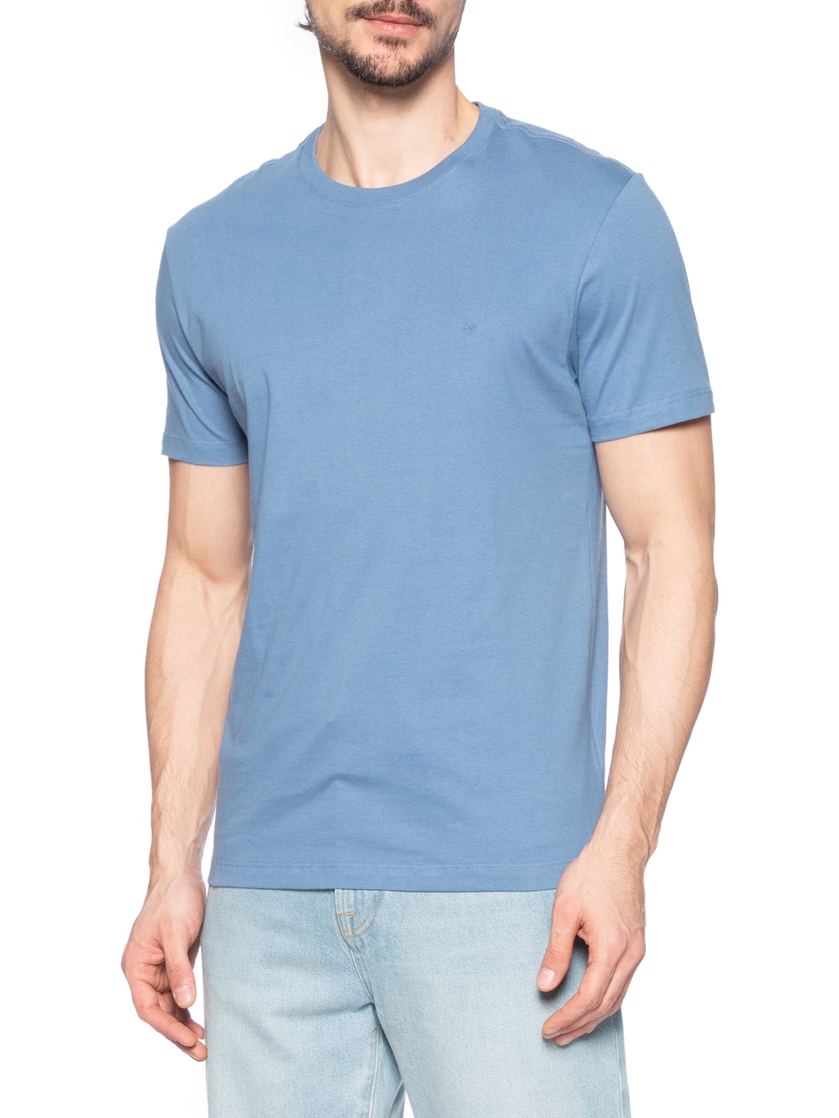 Camiseta Masculina Básica Gola Careca Azul Aramis