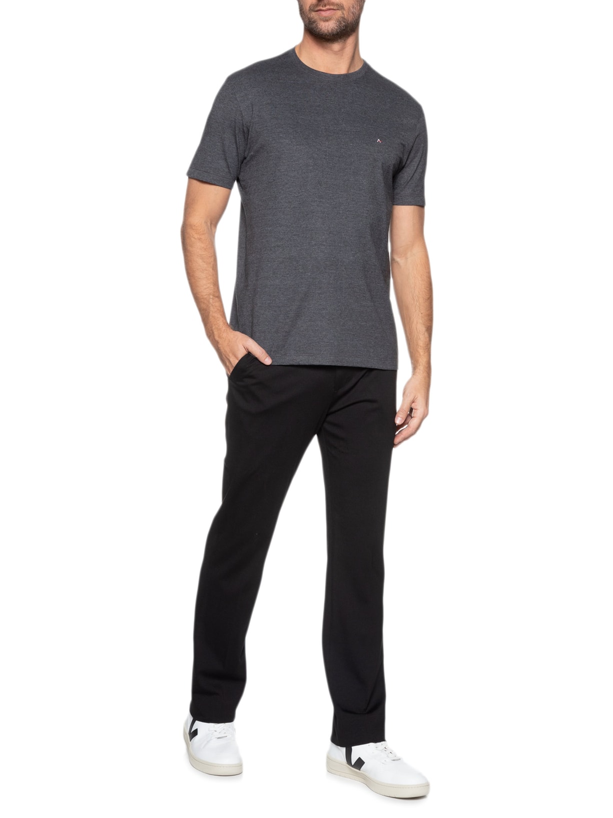 Camiseta Masculina Básica Gola Careca Cinza Aramis