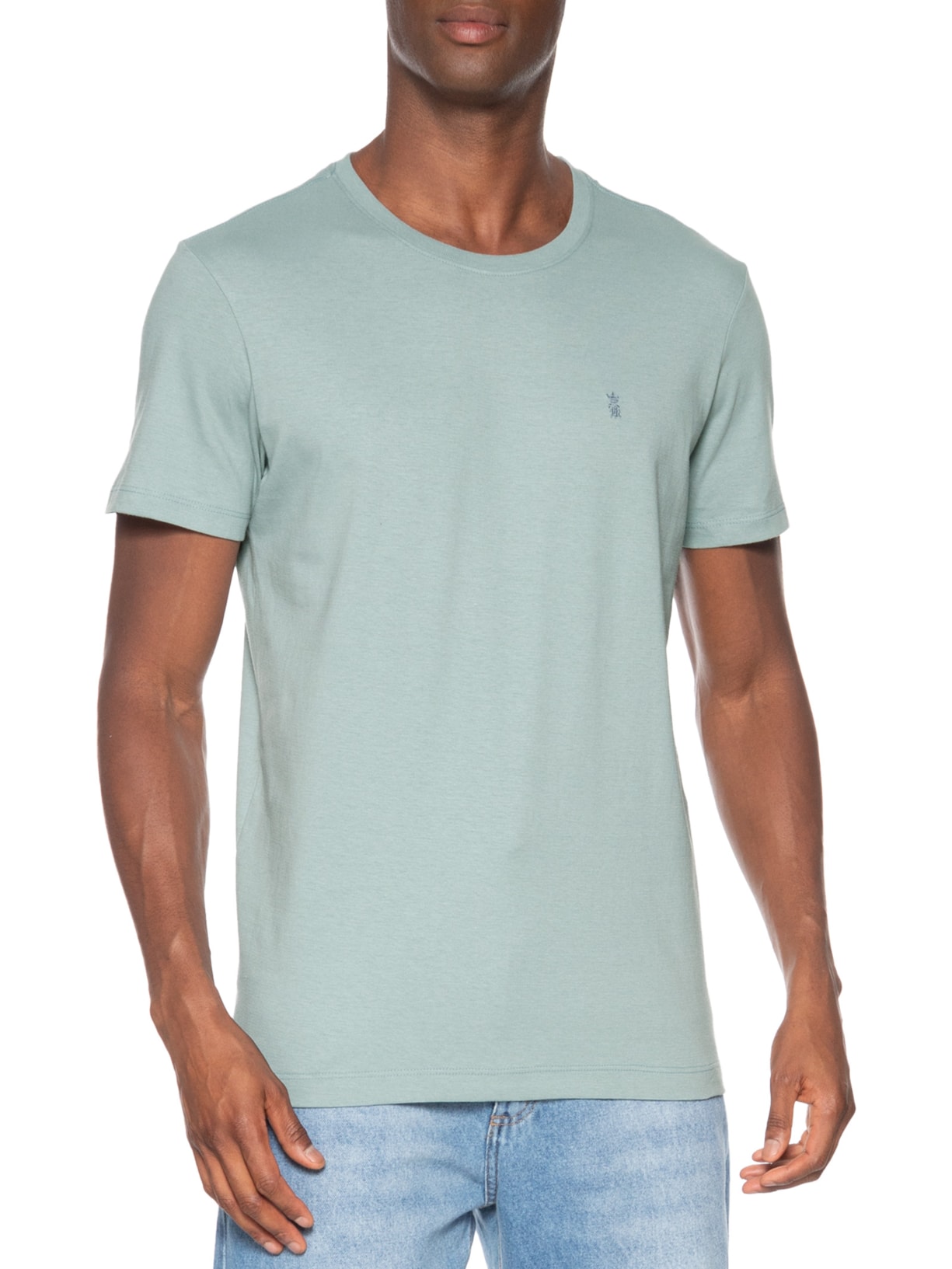 Camiseta Masculina Básica Gola Careca Em Algodão Azul Sergio K