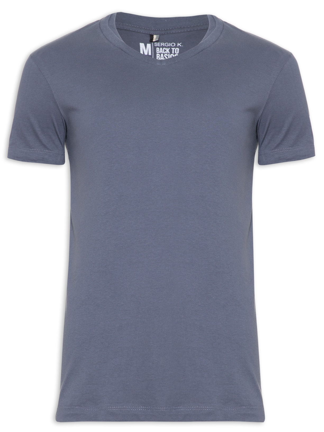 Camiseta Masculina Basica Gola V - Azul