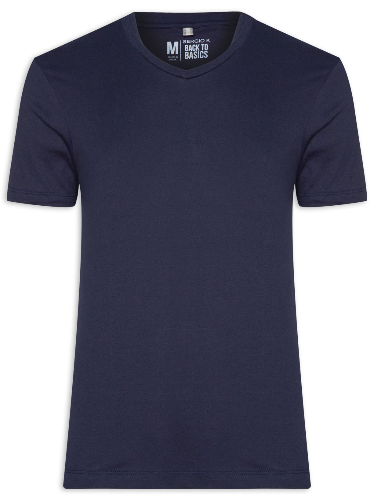 Camiseta Masculina Básica Gola V - Azul