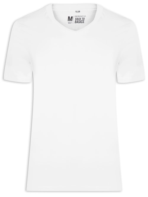 Camiseta Masculina Básica Gola V - Branco