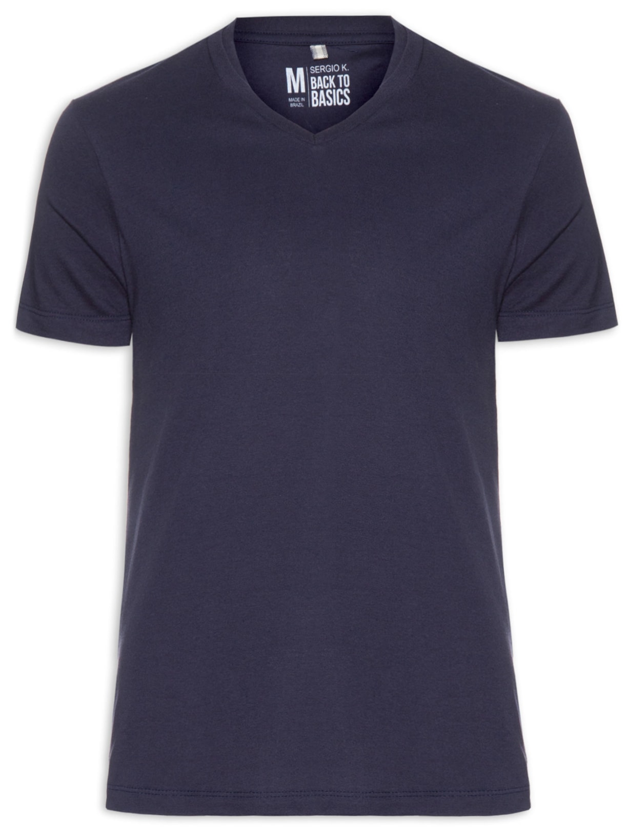 Camiseta Masculina Básica Gola V Em Algodão Azul Sergio K