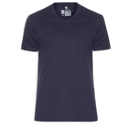 Camiseta Masculina Básica Gola V Em Algodão - Azul