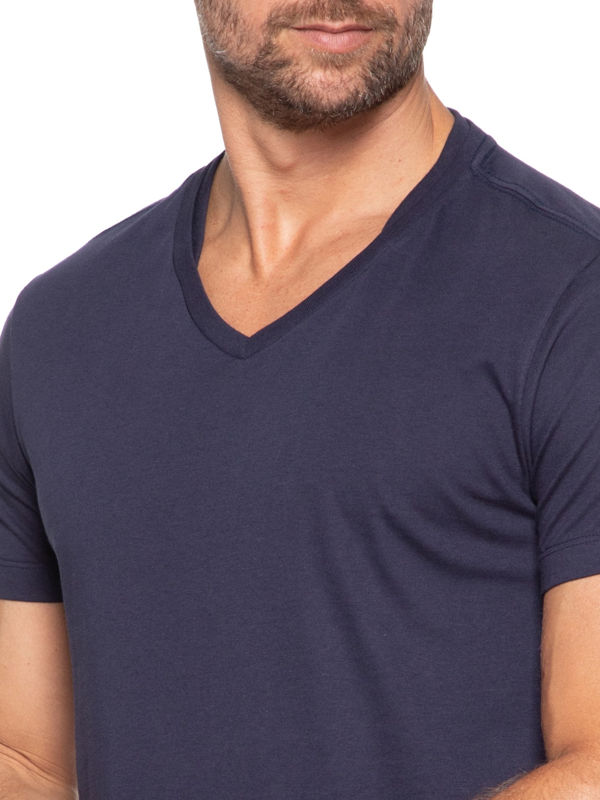 Camiseta Masculina Básica Gola V Em Algodão Azul Sergio K