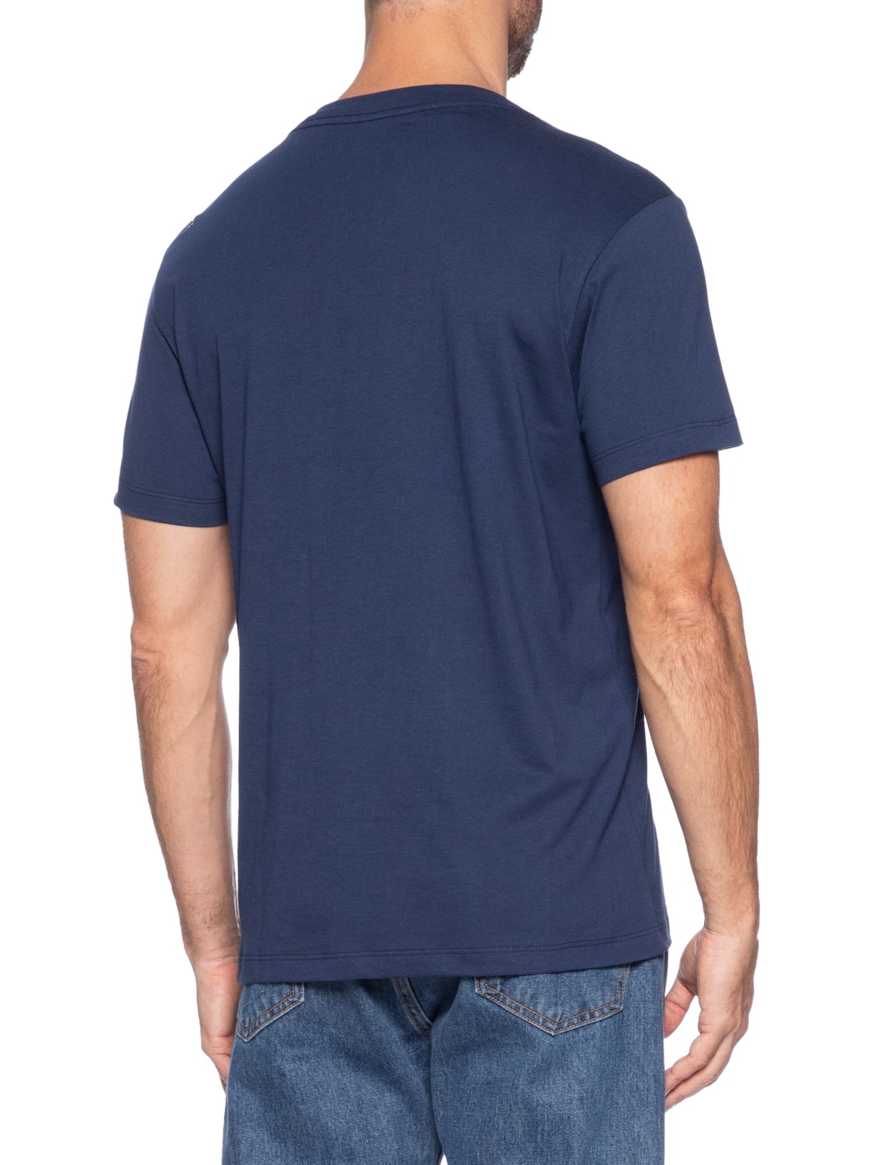 Camiseta Masculina Básica Gola V Em Algodão Azul Sergio K