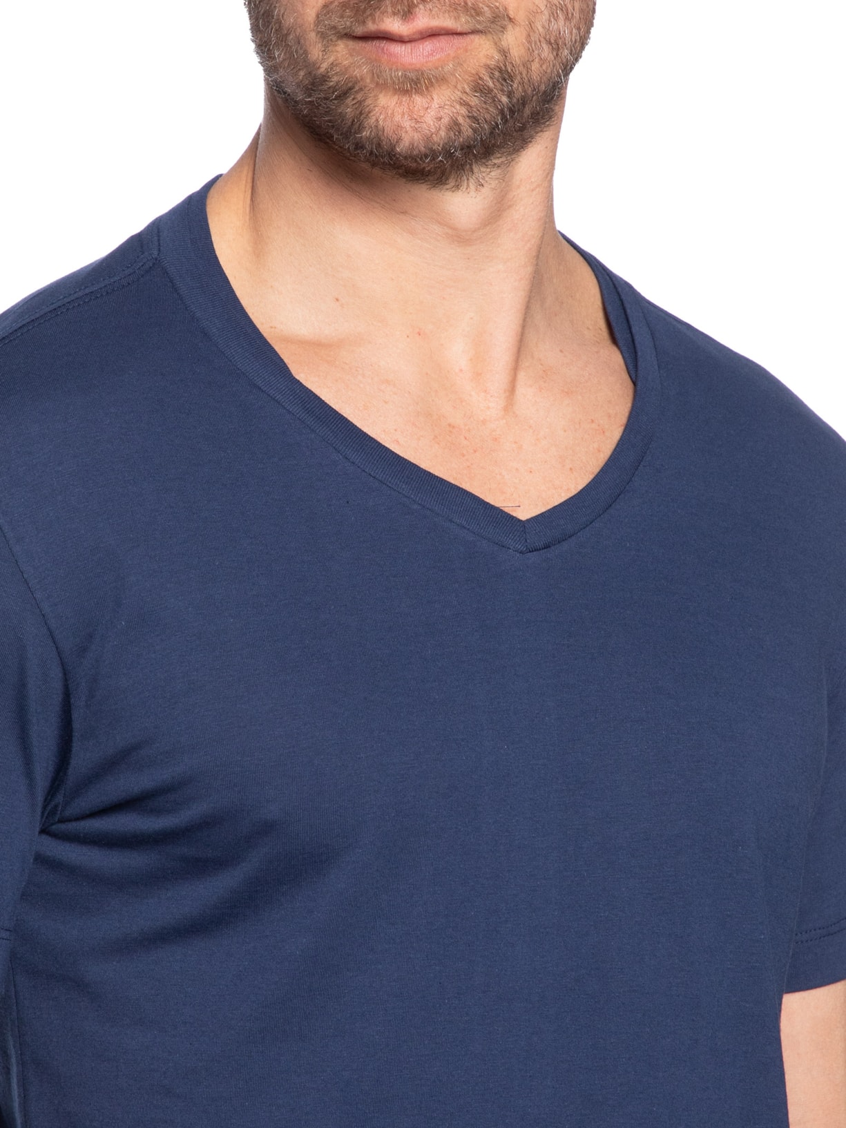 Camiseta Masculina Básica Gola V Em Algodão Azul Sergio K