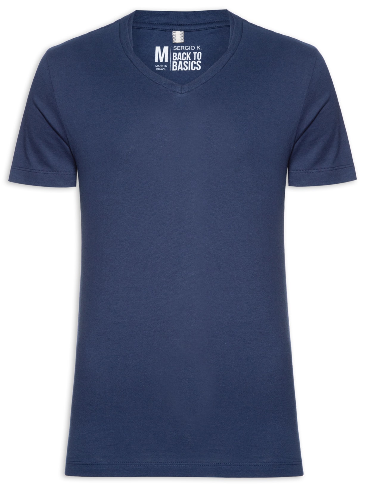 Camiseta Masculina Básica Gola V Em Algodão Azul Sergio K
