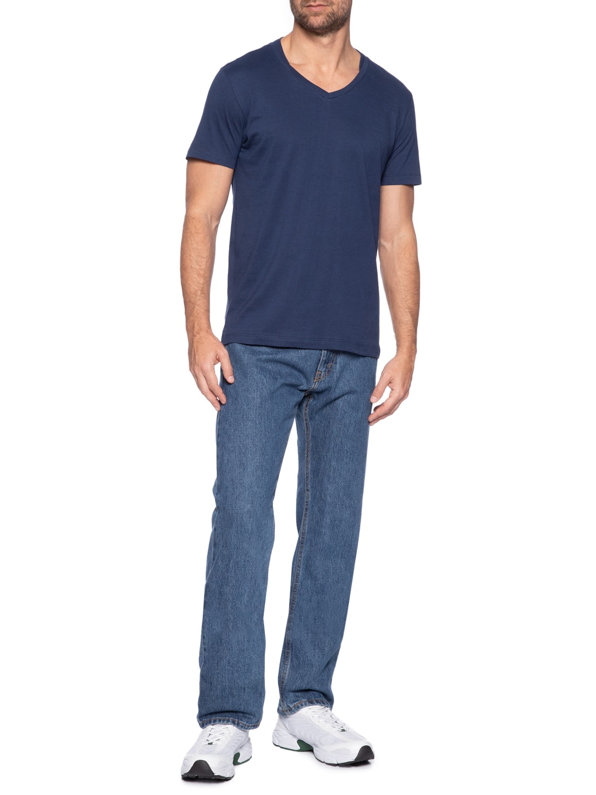 Camiseta Masculina Básica Gola V Em Algodão Azul Sergio K