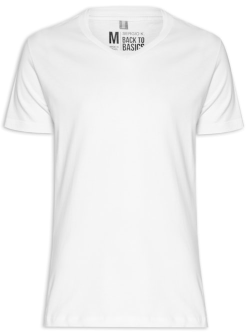 Camiseta Masculina Básica Gola V Em Algodão - Branco