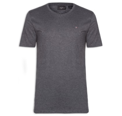 Camiseta Masculina Básica Gola V Em Algodão - Cinza
