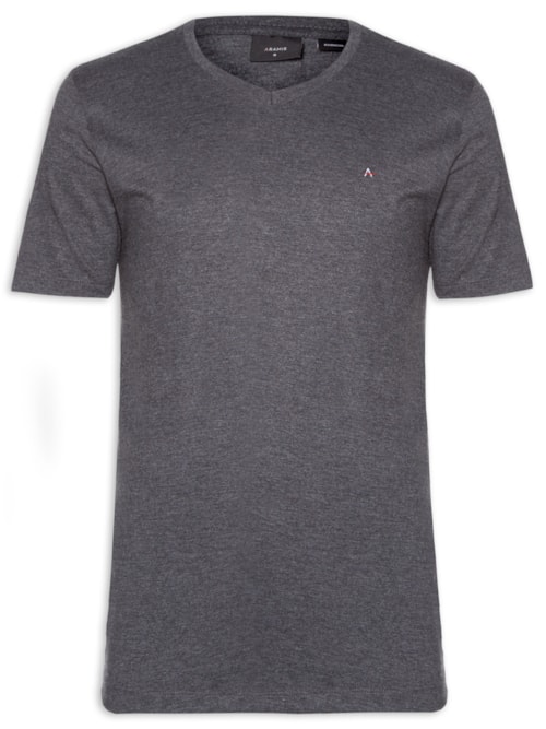 Camiseta Masculina Básica Gola V Em Algodão - Cinza