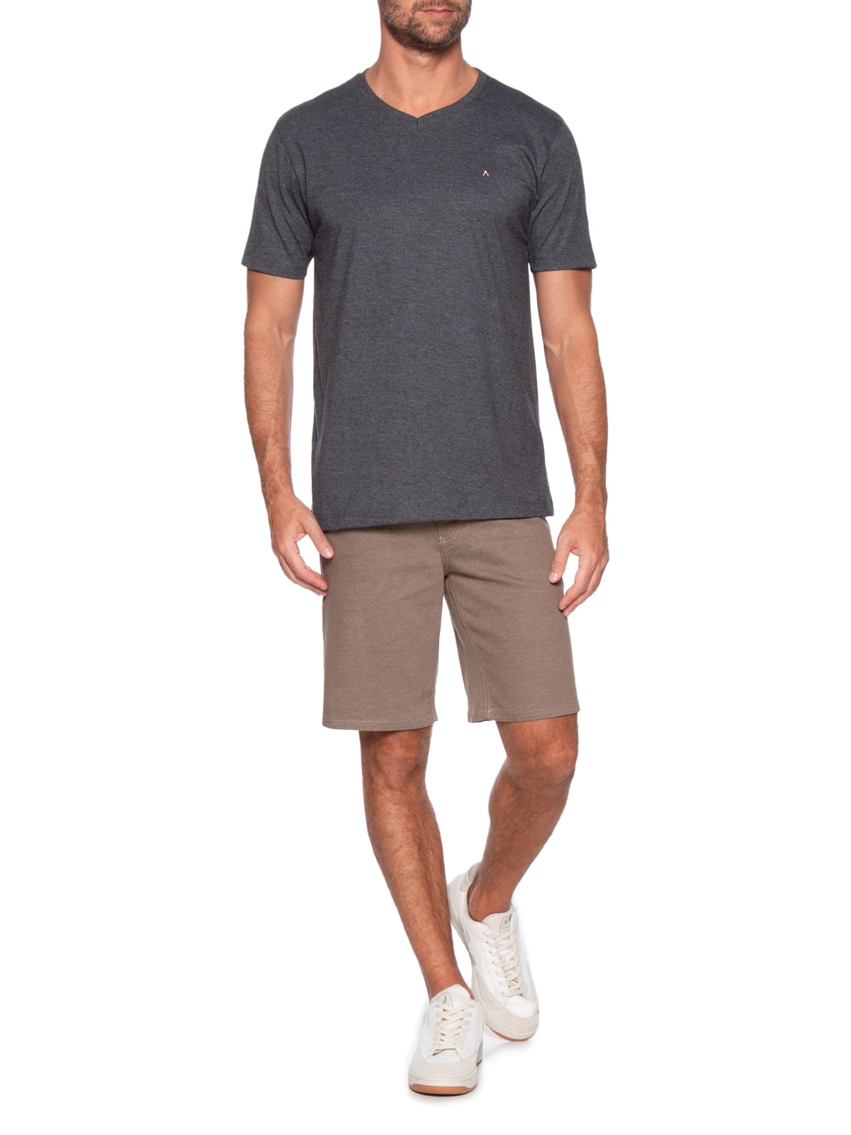 Camiseta Masculina Básica Gola V Em Algodão Cinza Aramis