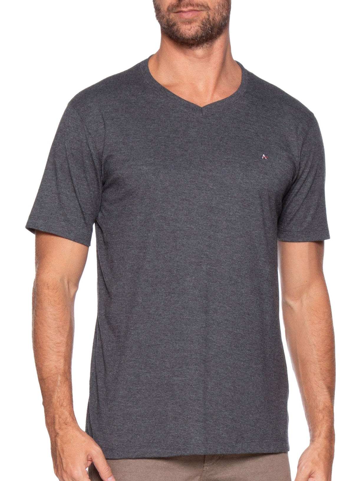 Camiseta Masculina Básica Gola V Em Algodão Cinza Aramis