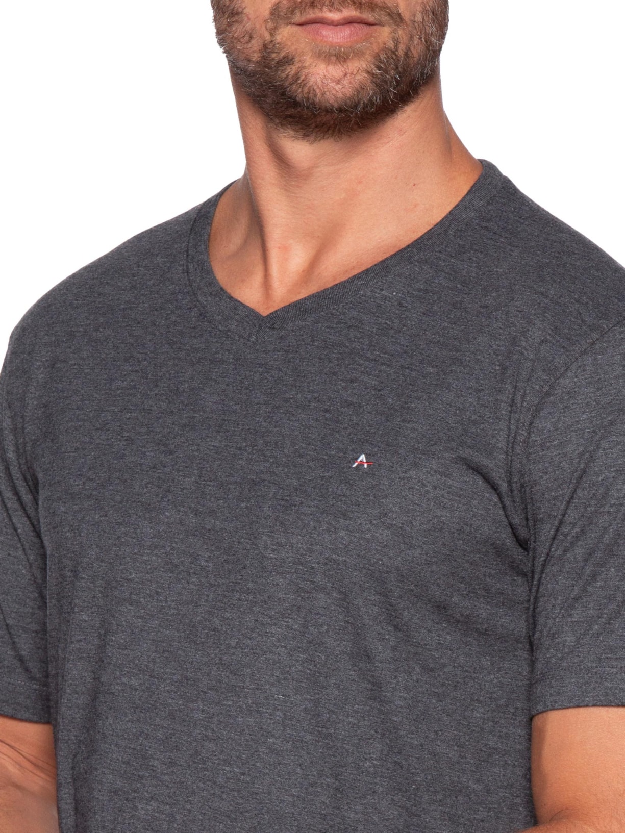 Camiseta Masculina Básica Gola V Em Algodão Cinza Aramis
