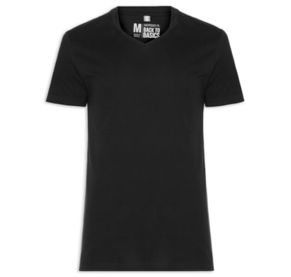 Camiseta Masculina Básica Gola V Em Algodão - Preto