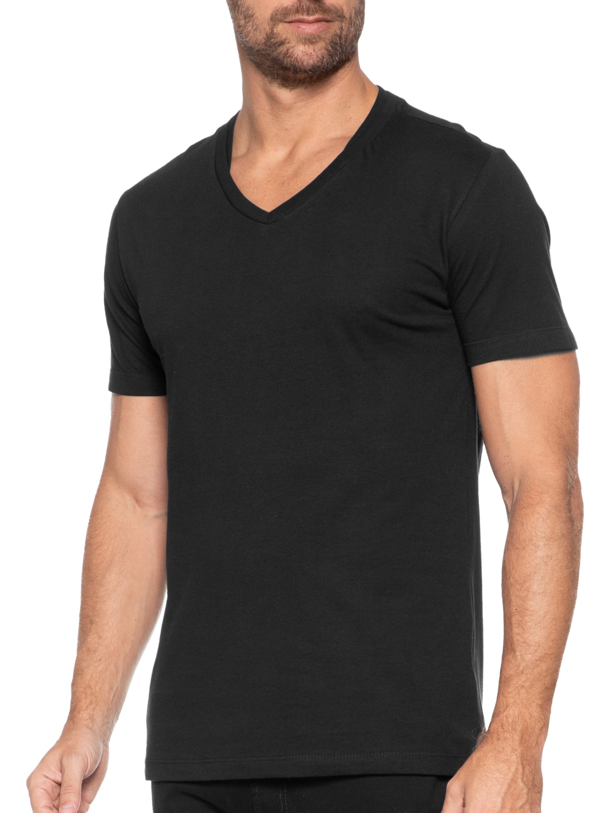 Camiseta Masculina Básica Gola V Em Algodão Preto Sergio K