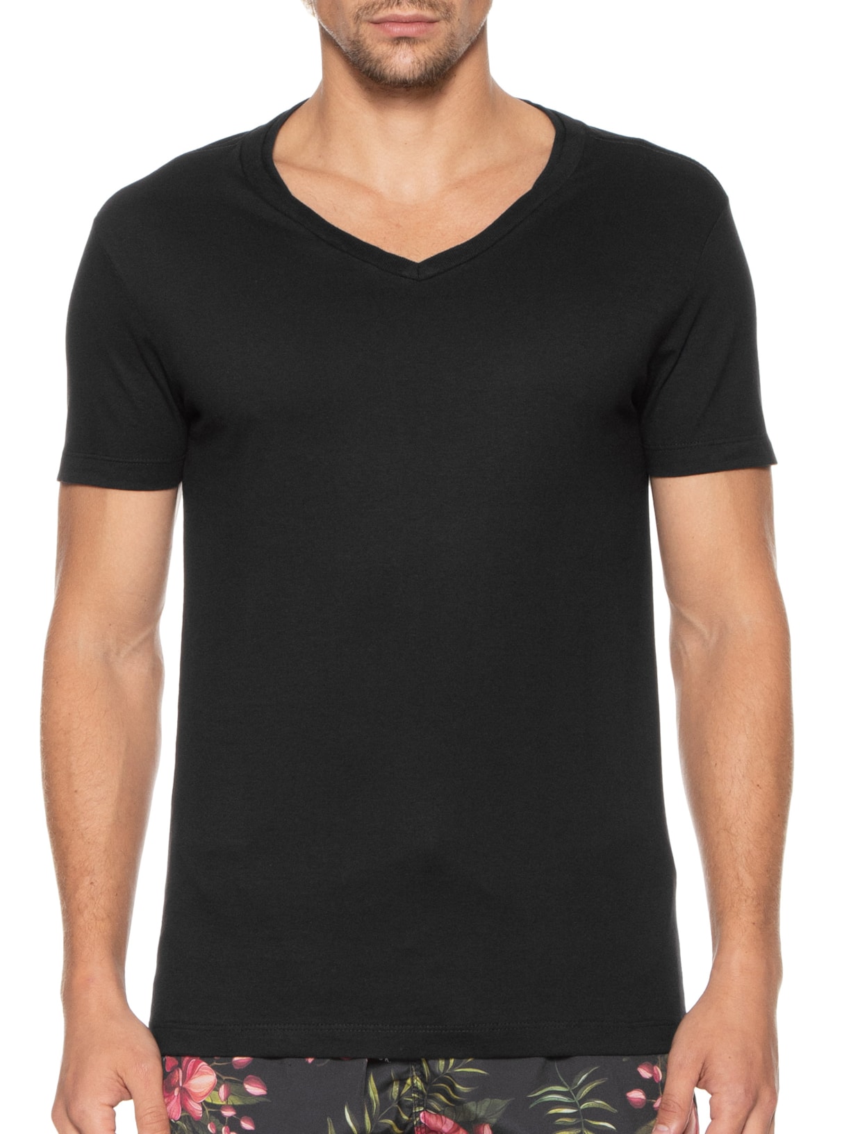 Camiseta Masculina Basica Gola V Preto Sergio K