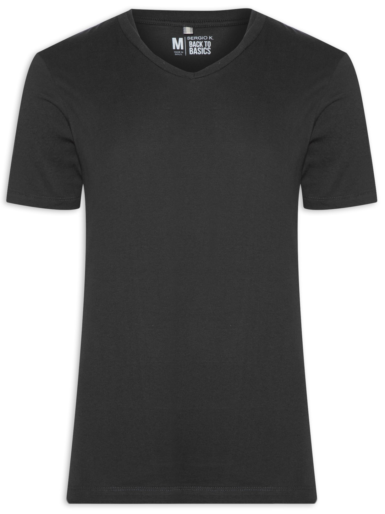 Camiseta Masculina Básica Gola V - Preto