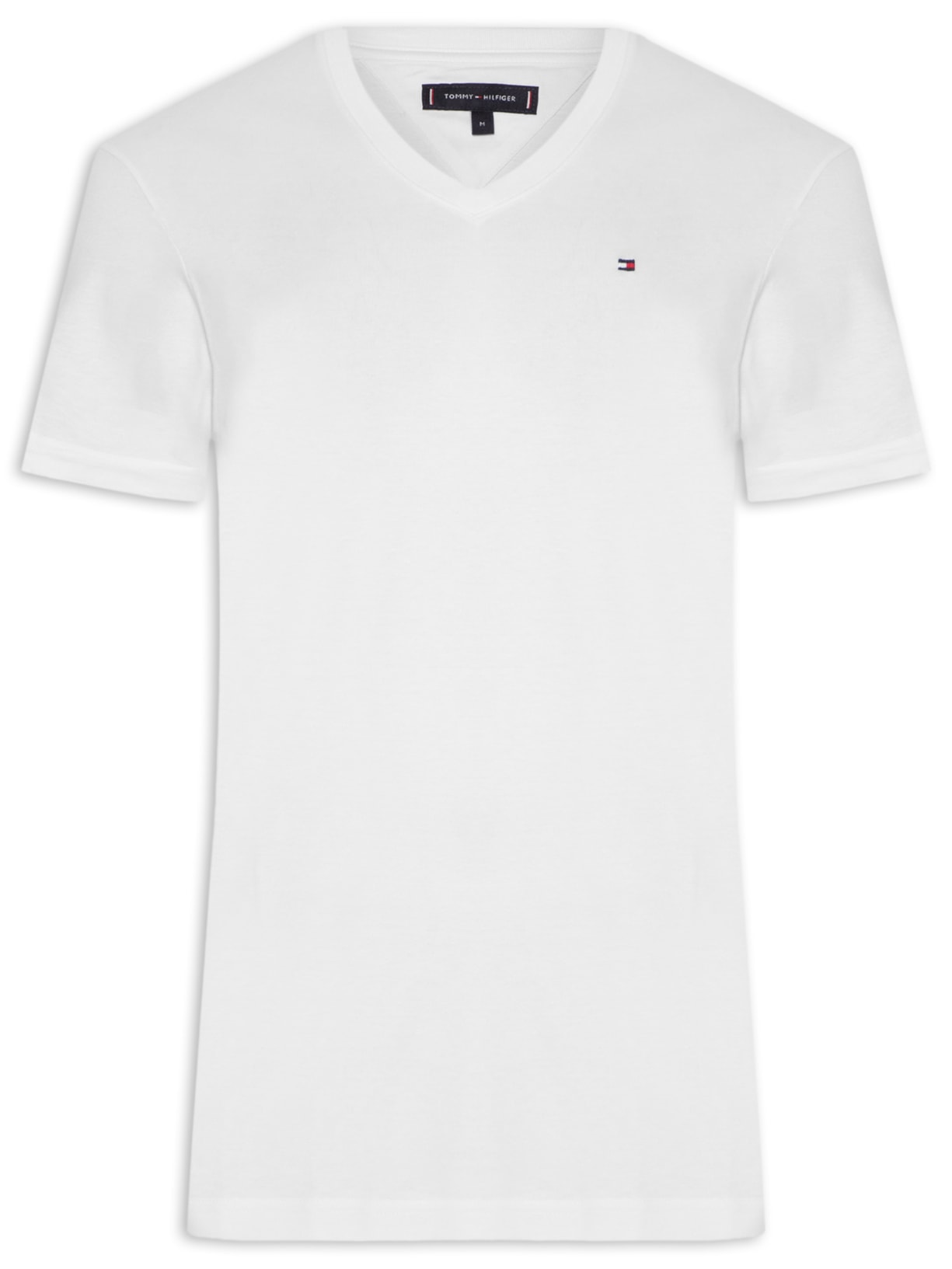 Camiseta Masculina Básica Gola V Regular Fit Em Algodão Branco Tommy Hilfiger