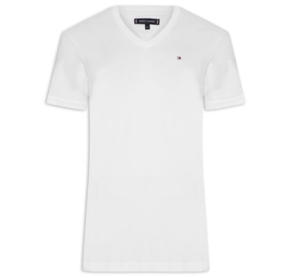 Camiseta Masculina Básica Gola V Regular Fit Em Algodão - Branco