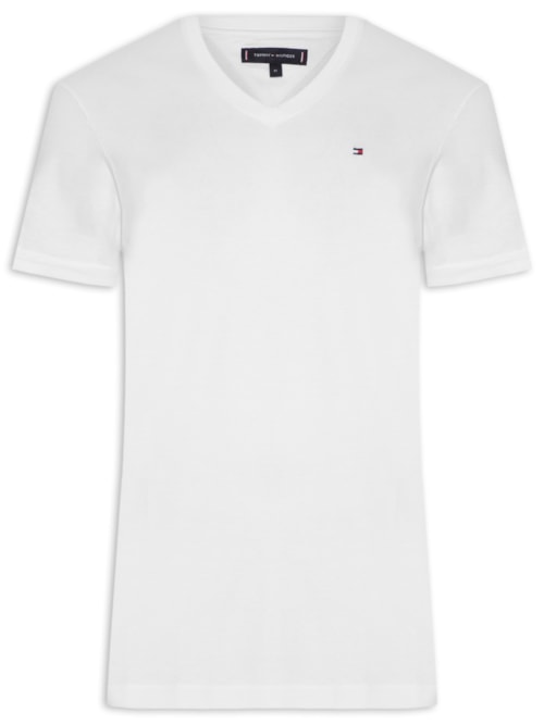 Camiseta Masculina Básica Gola V Regular Fit Em Algodão - Branco