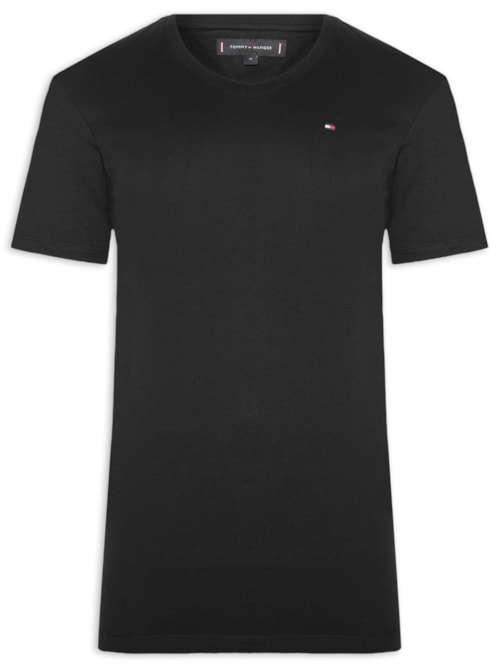 Camiseta Masculina Básica Gola V Regular Fit Em Algodão - Preto