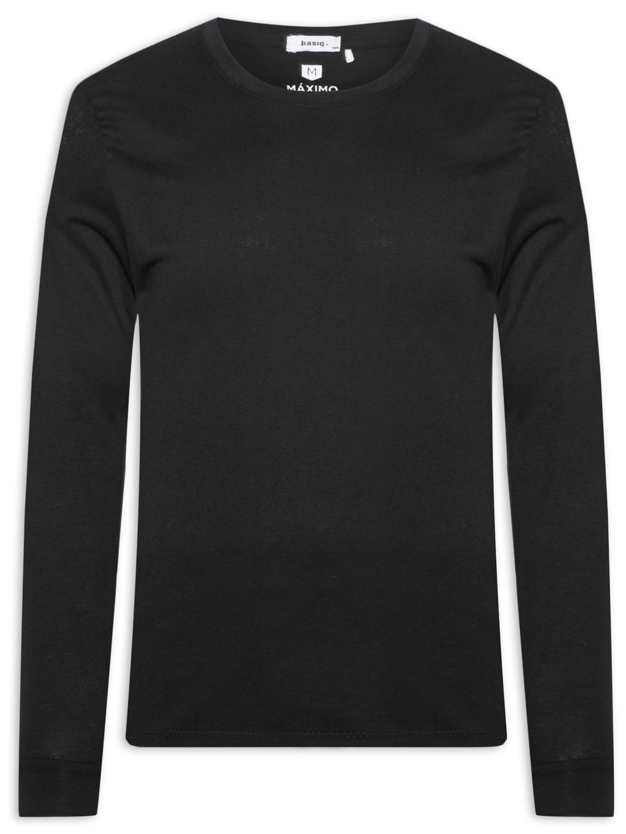 Camiseta Masculina Básica Manga Longa Gola Redonda - Preto