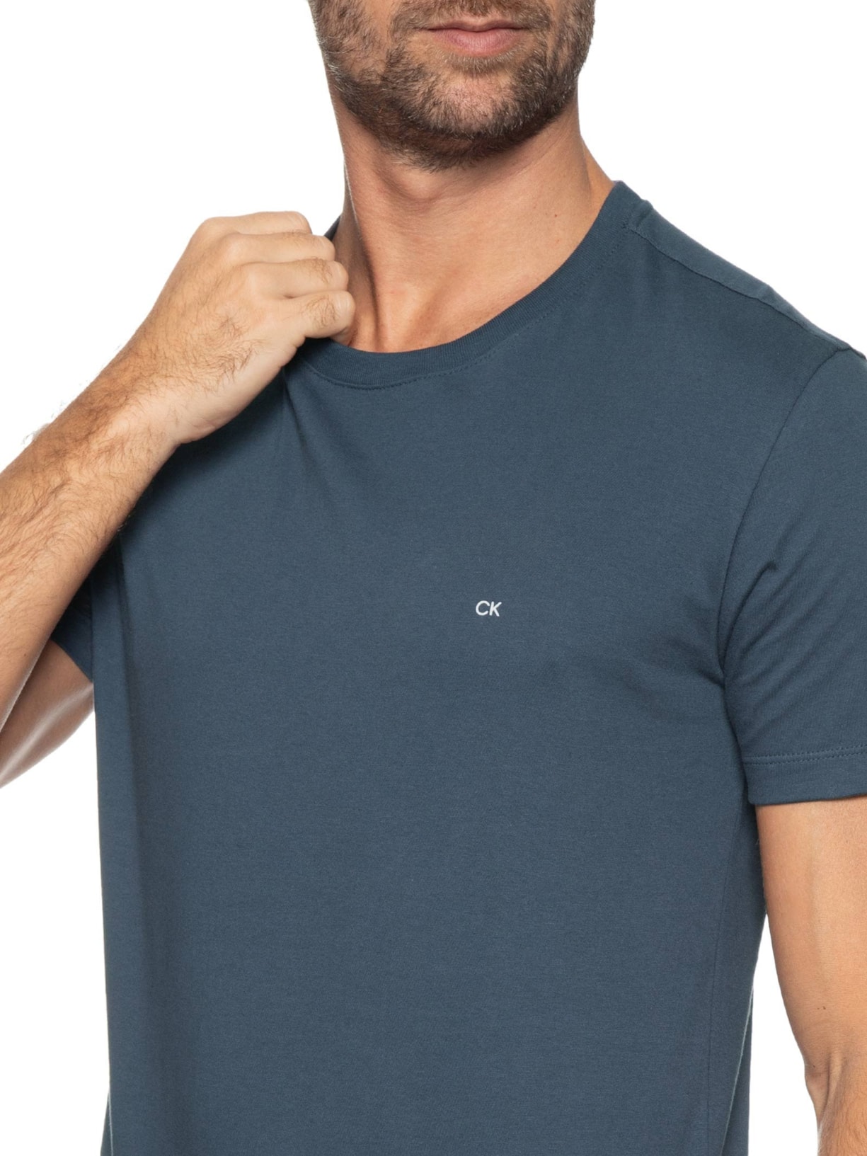 Camiseta Masculina Básica Meia Malha Azul Calvin Klein - White Label