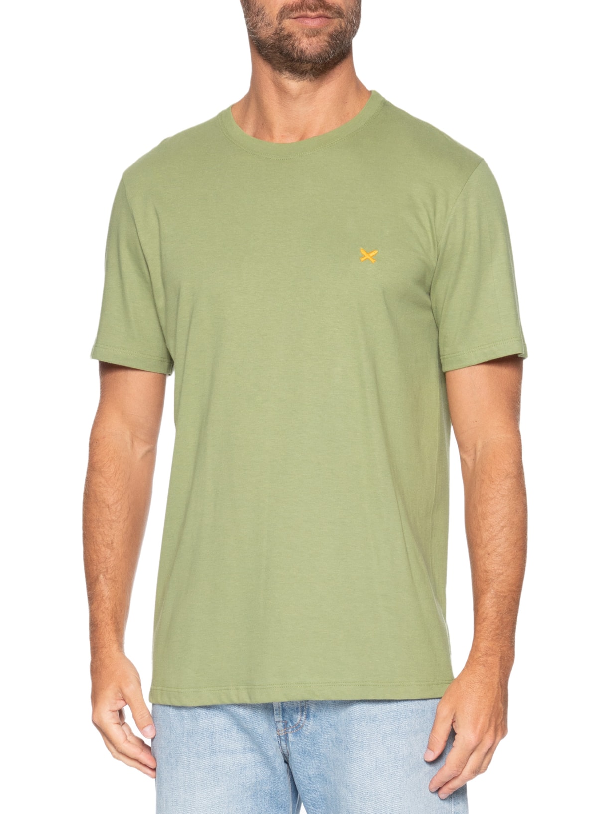 Camiseta Masculina Básica Peixe Bordado Verde Hering