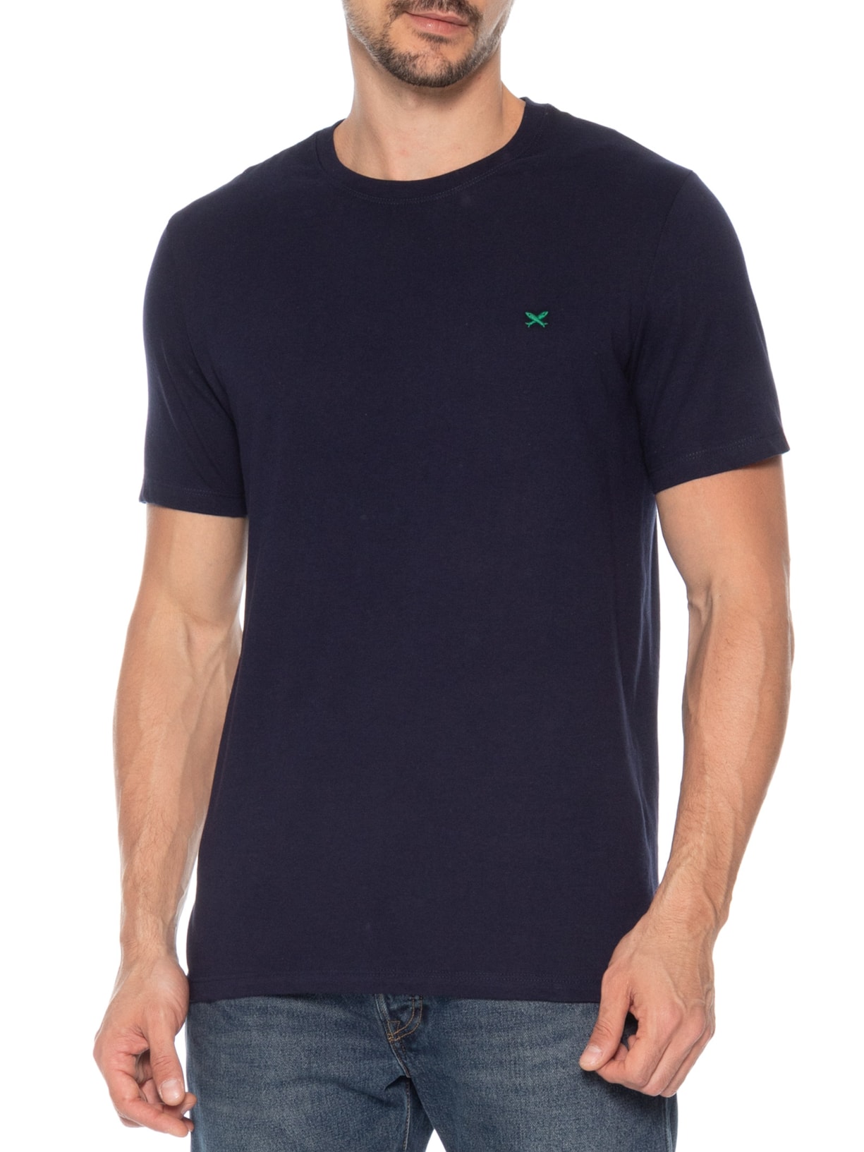 Camiseta Masculina Básica Peixe Bordado World Azul Hering