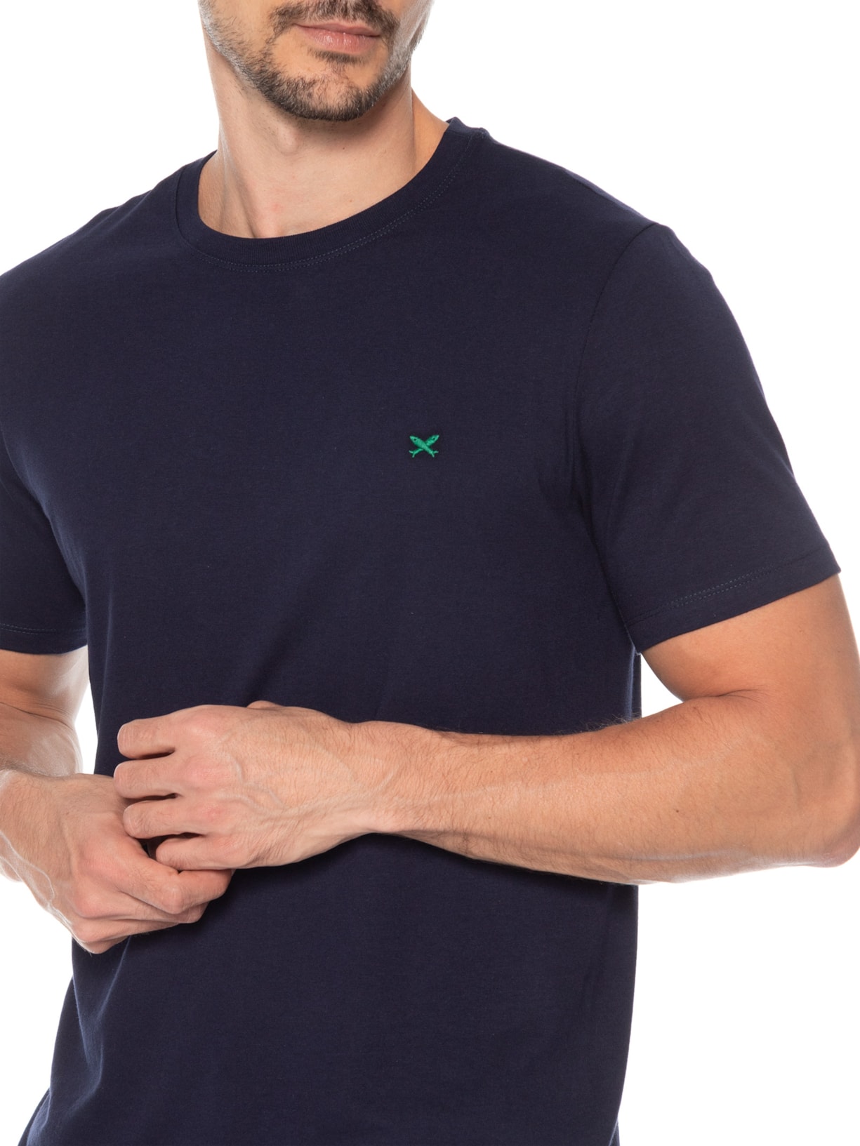 Camiseta Masculina Básica Peixe Bordado World Azul Hering