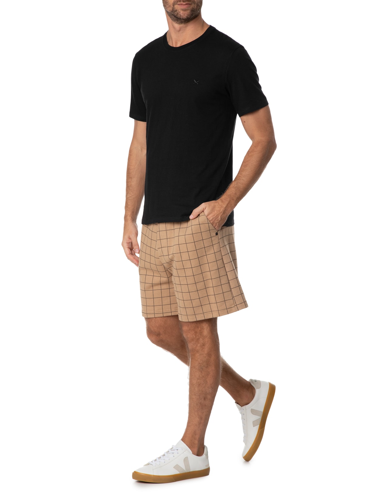 Camiseta Masculina Básica Peixe Bordado World Preto Hering