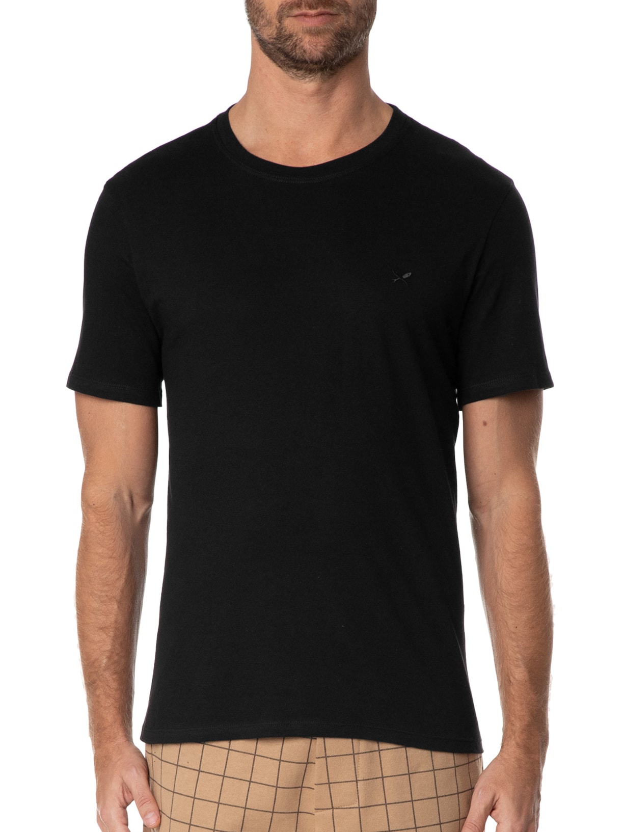 Camiseta Masculina Básica Peixe Bordado World Preto Hering