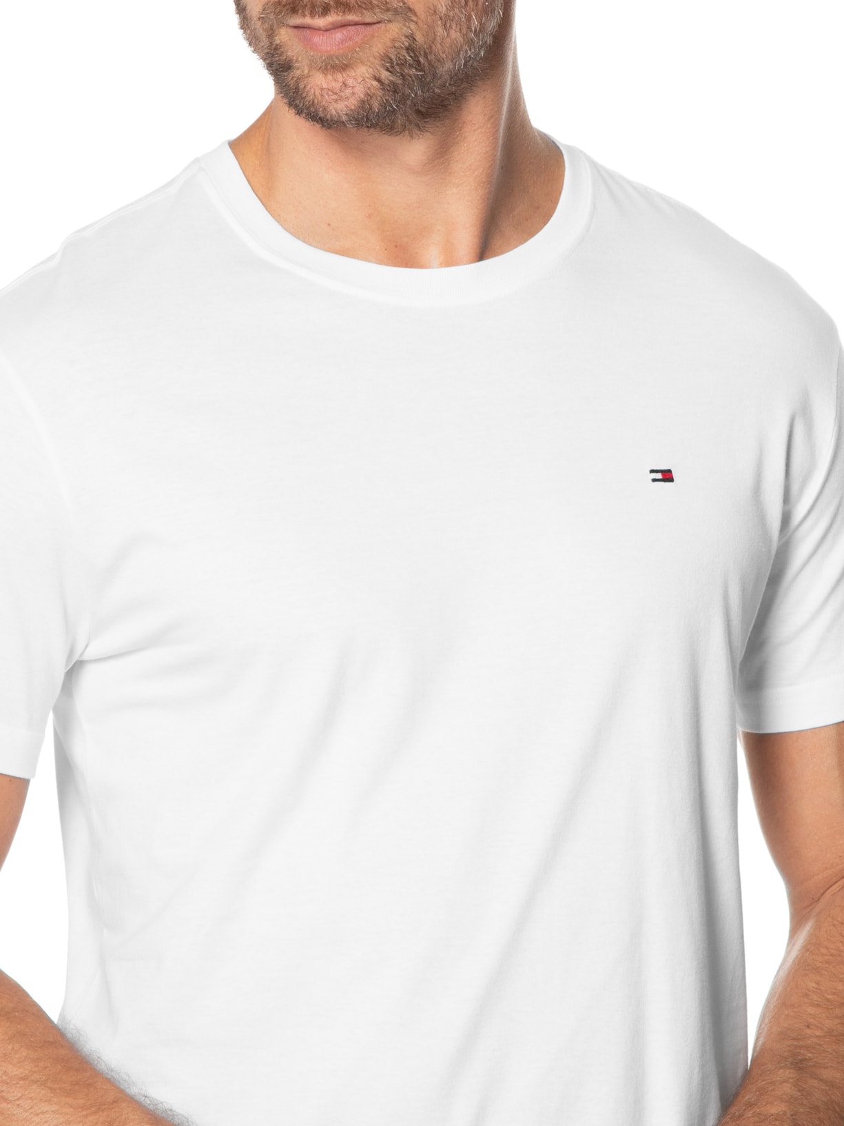 Camiseta Masculina Básica Regular Fit Em Algodão Branco Tommy Hilfiger